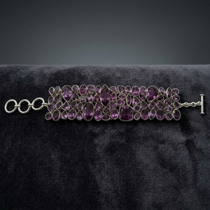 925 <b>Silver</b> Amethyst <b>Cuff</b> <b>Bracelet</b> Women's Classic Bezel Set Jewelry Everyday Wear - Product Image 3