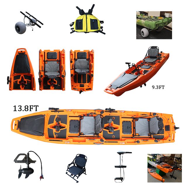 Wholesale HDPE Plastic Detachable 1/2 Person Pedal Drive Fishing Kayak Durable Modular Canoe with Swivel Seat for Sea Tours