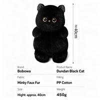 Grande peluche chat noir de 40 cm, poids 451 g, cadeau d'anniversaire, compagnon câlin, peluche chat noir douce