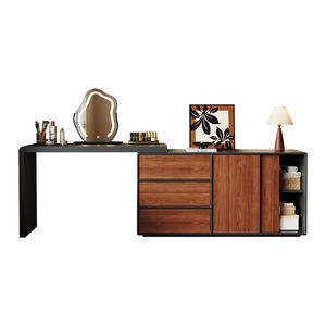 Coiffeuse moderne rétro française du milieu du siècle Tiroirs de poitrine intégrés Noyer éclairé Coin rétractable Maquillage Chambre Hôtel - Product Image 5