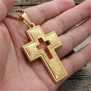 Collier avec pendentif croix, mode, alliage de zinc doré, bijoux unisexes, cadeau, origine Guangzhou - Product Image 3