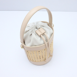 Trendy Classic Design Hollow Out Bamboo Women's Woven Rattan Beach Bucket <strong>Bag</strong> Womens Crossbody <strong>Bag</strong> With Genuine Leather Handle - Product Image 3