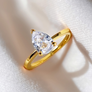 18K <b>Gold</b> Plated Pear Shape Cubic Zirconia Engagement <b>Ring</b> Women's Classic Style Jewelry - Product Image 1