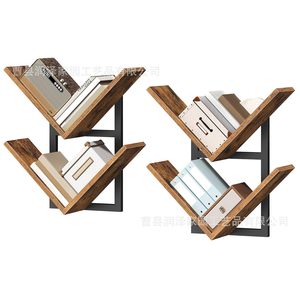 Wooden <b>Wall</b> <b>Mounted</b> <b>Shelf</b> 2 Tier Polygon Shape Durable Storage Rack For Home Decor - Product Image 4