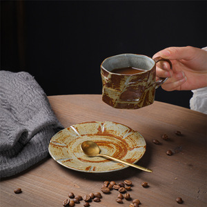 Creative rétro poterie <span class=keywords><strong>expresso</strong></span> <span class=keywords><strong>tasse</strong></span> soucoupe grande 300ml personnalisé lavable à la main en gros verres cadeau Option bricolage Logo Option - Product Image 4