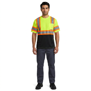 T-shirt de sécurité réfléchissant à manches courtes de haute qualité, haute visibilité, noir, en coton, vêtements de travail, sécurité routière, pour hommes - Product Image 1