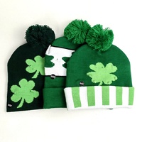 Haiwin Party St Patricks Day Accessoires Green Lucky Irish Shamrock Beanie Chapeau d'hiver en tricot pour femme et homme