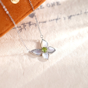 9 Collares de Plata 925 con Mariposa de Nácar en Tendencia, Piedra Natural de Corte Redondo de 4mm, Joyería Antideslustre Estilo Urbano - Product Image 5