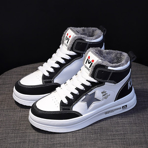 Baskets montantes d'hiver pour femme avec doublure en peluche, bout rond, à lacets, semelle épaisse, logo étoile, chaussures décontractées tendance - Product Image 2