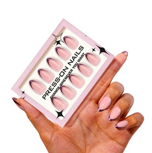 <span class=keywords><strong>Uñas</strong></span> Postizas de Acrílico con Cobertura Completa Estilo Francés, Color Almendra, Polvo Brillante Perlado Morado, <span class=keywords><strong>Uñas</strong></span> Postizas de Color Nude, Pegamento para <span class=keywords><strong>Uñas</strong></span> Postizas - Product Image 4