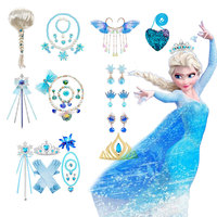 Accessoires de princesse Elsa : Gants, baguette magique, couronne, ensemble de bijoux, perruque Elsa, collier, tresse pour robe de princesse, vêtements, déguisement, cosplay
