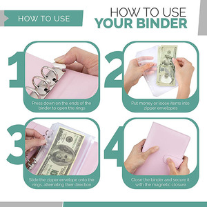 <span class=keywords><strong>Rose</strong></span> 12 pièces en plastique transparent enveloppes de reliure en cuir PU sacs à feuilles mobiles système d'enveloppe budgétaire pour économiser de l'argent - Product Image 4