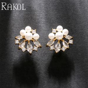RAKOL EP5564 Joyería de Moda Coreana, Aretes de Perlas con Circonita Cúbica Chapados en Oro y Plata para Mujer 2023 - Product Image 6