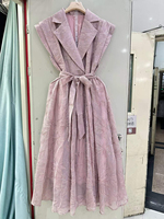 Nouvelle Robe Longue Midi Vintage Printemps-Été 2027 avec Col Revers, Broderies Florales Unies et Ceinture