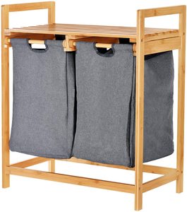 Panier à linge en bambou à double rangement avec couvercles pour organisateur de chambre et accessoires de salle de bain - Product Image 1