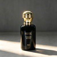 Flacon de parfum en verre noir cylindrique vide de 50 ml, emballage personnalisé avec bouchon doré