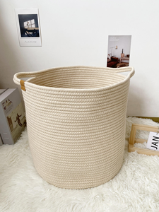 Grand panier en <span class=keywords><strong>corde</strong></span> de coton tressée de 13 pouces, bac de rangement pour jouets de chambre d'enfant, panier à <span class=keywords><strong>linge</strong></span> blanc avec poignées pour couvertures et oreillers - Product Image 6