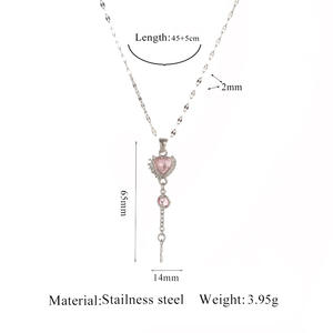 Haomi Light di lusso in acciaio inox rosa placcato oro zircone cuore amore nappa collana a maglie risparmio pendolare pendente - Product Image 6