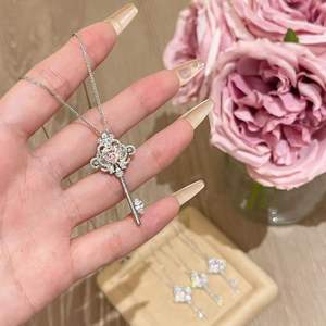 S925 Sterling <b>Silver</b> Summer Collection Sweet <b>Layered</b> Pendant <b>Necklaces</b> Cross Tassel Horse Eye Diamond Small Waist Water Droplet - Product Image 1