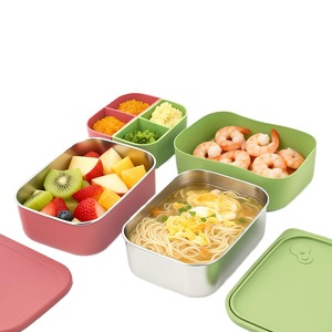 Silicone Stainless Steel Lunch <b>Box</b> Compartment Bento <b>Box</b> <b>With</b> <b>Lid</b> Microwave Steamer Heatable Food <b>Storage</b> <b>Box</b> For Students Offic - Product Image 4