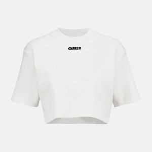 Camisetas de gran tamaño con hombros caídos personalizadas de alta calidad para <span class=keywords><strong>mujer</strong></span>, Top corto 250 Gsm 100%, Camiseta de cuello redondo de algodón orgánico para <span class=keywords><strong>mujer</strong></span> - Product Image 4