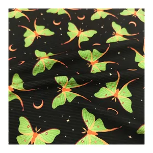 High quality beautiful butterfly printed new polyester spandex stretch jersey rib 4x2 knit fabric custom
