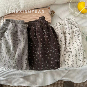 Tongxingyuan Baby Girl Fleece Lined Pants Autumn Winter Thickened Floral Print Loose Lantern Pants High Waist Thermal Toddler - Product Image 1