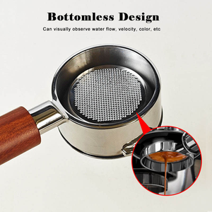 Manija de café sin fondo de 58 mm suministrada por la fábrica |   Anillo de extracción de acero inoxidable + mango de madera maciza - Product Image 5