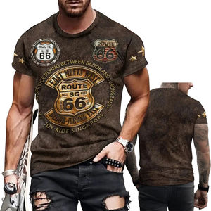 Camiseta Vintage <span class=keywords><strong>de</strong></span> Sublimación con Patrón <span class=keywords><strong>de</strong></span> <span class=keywords><strong>Ruta</strong></span> 66 para Hombre, Camiseta Ligera <span class=keywords><strong>de</strong></span> Manga Corta con Cuello Redondo, Informal - Product Image 2