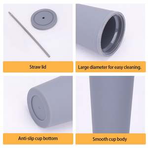 Vaso Personalizado con Logotipo, 16oz/24oz, Libre de BPA, Doble Pared, Acabado Mate de Goma, Regalo Promocional, Taza de Café de Plástico con Pajita y Tapa - Product Image 2