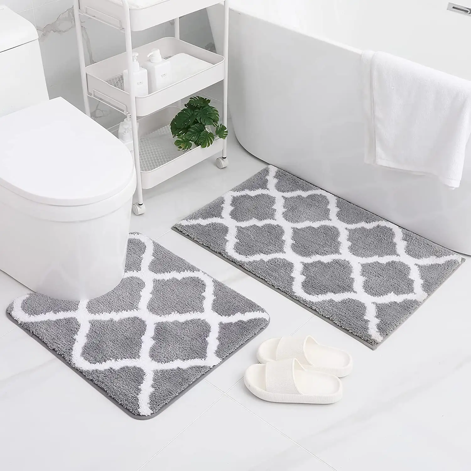 Juego de alfombras absorbentes antideslizantes para baño, Set de 2 piezas de alfombrilla de ducha de baño de microfibra y alfombra de inodoro en forma de U con respaldo de goma TPR