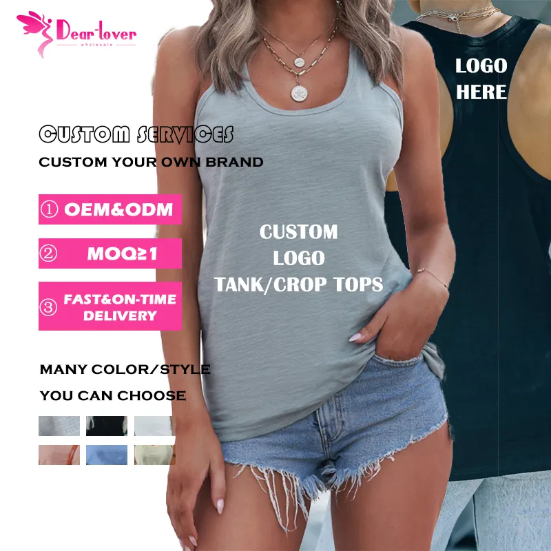 Grosir kustom Logo wanita modis musim panas kasual putih Gadis latihan Tank top wanita