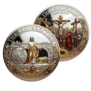 Pièce commémorative en métal sur le thème de la crucifixion et de la résurrection de Jésus, décoration artisanale, souvenir - Product Image 1