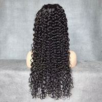 Perruque en cheveux naturels indiens pour femmes, avec baby hair, raie au milieu, ondulations Water Wave, cheveux vierges brésiliens bouclés, Lace Front, couleur noire, transparente