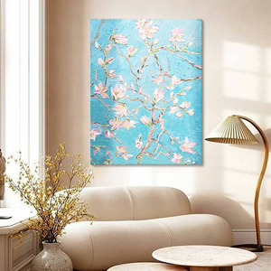 Peinture à l'huile sur toile inspirée de Van Gogh, texture épaisse, fleur d'abricot, décoration florale moderne, suspendue au salon, au couloir - Product Image 2