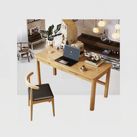 Bureau ergonomique QINUO en bois massif de style nordique minimaliste, couleur naturelle, avec tiroir, pour ordinateur portable, travail et étude à domicile