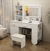 STG Coiffeuse Moderne Blanche avec Miroir LED, Commode à 5 Tiroirs, Meuble Pliable et Robuste pour Chambre, Hôtel, Villa