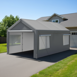 Abri de voiture DB 10x20 pieds, toit en PVC imperméable, structure en bois, style moderne pour stationnement de voitures - Product Image 2