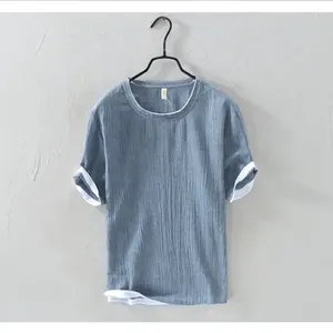 China hennep kleding fabrikanten groothandel o-hals GEWASSEN 100% pure hennep/linnen t-shirts, Aanpasbare logo