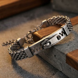 Vintage Niche <strong>Zipper</strong> Design Curved Plate Stainless Steel Mesh Chain <strong>Bracelet</strong> with Extension Chain Mens <strong>Bracelet</strong> Jewelry - Product Image 2