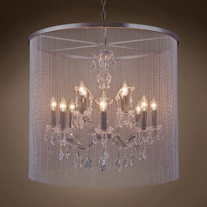 Lámpara de araña de cristal redonda con cadena de cuentas y colgante de cristal para comedor, villa, iluminación interior - Product Image 3