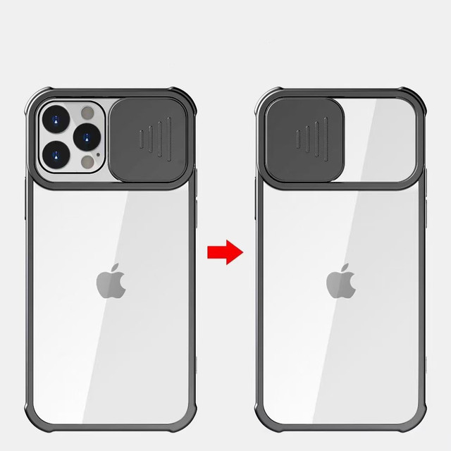 Slide Camera Cover Lens Protection Clear Case For iPhone 11 Pro Max/12Pro Transparent Shockproof