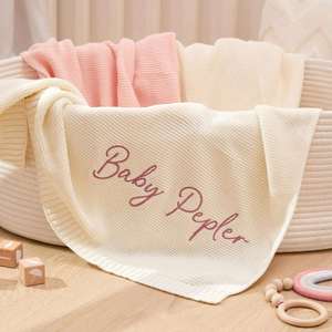 Personalized Name Knitted Cotton <b>Bedding</b> Soft Breathable Stroller & Swaddle Honeycomb Blanket Portable Modern Design - Product Image 1