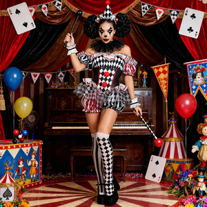 Costume de cosplay traditionnel de <span class=keywords><strong>clown</strong></span> sombre pour Halloween, inspiré des films et séries TV - Combinaison sexy de <span class=keywords><strong>clown</strong></span> de cirque avec bandeau et collier - Product Image 3