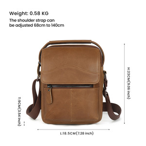Bolso bandolera de cuero genuino para hombre, bolso vertical de un solo hombro de color marrón para viajes de ocio - Product Image 4