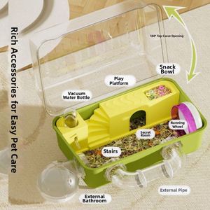 Luxe <span class=keywords><strong>2</strong></span>-verdiepingen tellende vierkante hamsterkooi extra groot transparant solide diepe bodem bovenste niveau ontsnappingsveilige geventileerde villa Syrisch - Product Image 5