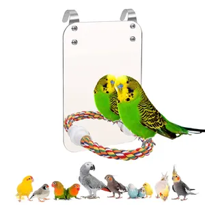 Оптовая продажа, Интерактивная игровая клетка для попугаев, птиц, аксессуары, игрушки, зеркало для птиц с веревочной стойкой для окуня