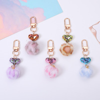 Porte-clés Pompon Cœur Léopard Acrylique Couleur Bonbon pour Sac à Dos, Décoration Suspendue, Cadeau, Vente en Gros