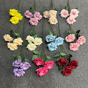 Flores Artificiales de Rosa, Tres Cabezas, de Seda, Realistas, para Decoración de Bodas y Hogar, Arreglos Florales, Accesorios de Fotografía - Product Image 2