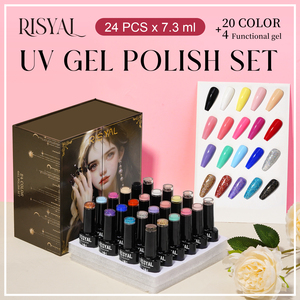 Ensemble de <span class=keywords><strong>vernis</strong></span> à ongles en gel RISYAL HEMA FREE 7,3 ml, manucure complète, couleur unie rose pailletée, <span class=keywords><strong>vernis</strong></span> à ongles en gel UV LED à retirer par trempage - Product Image 1